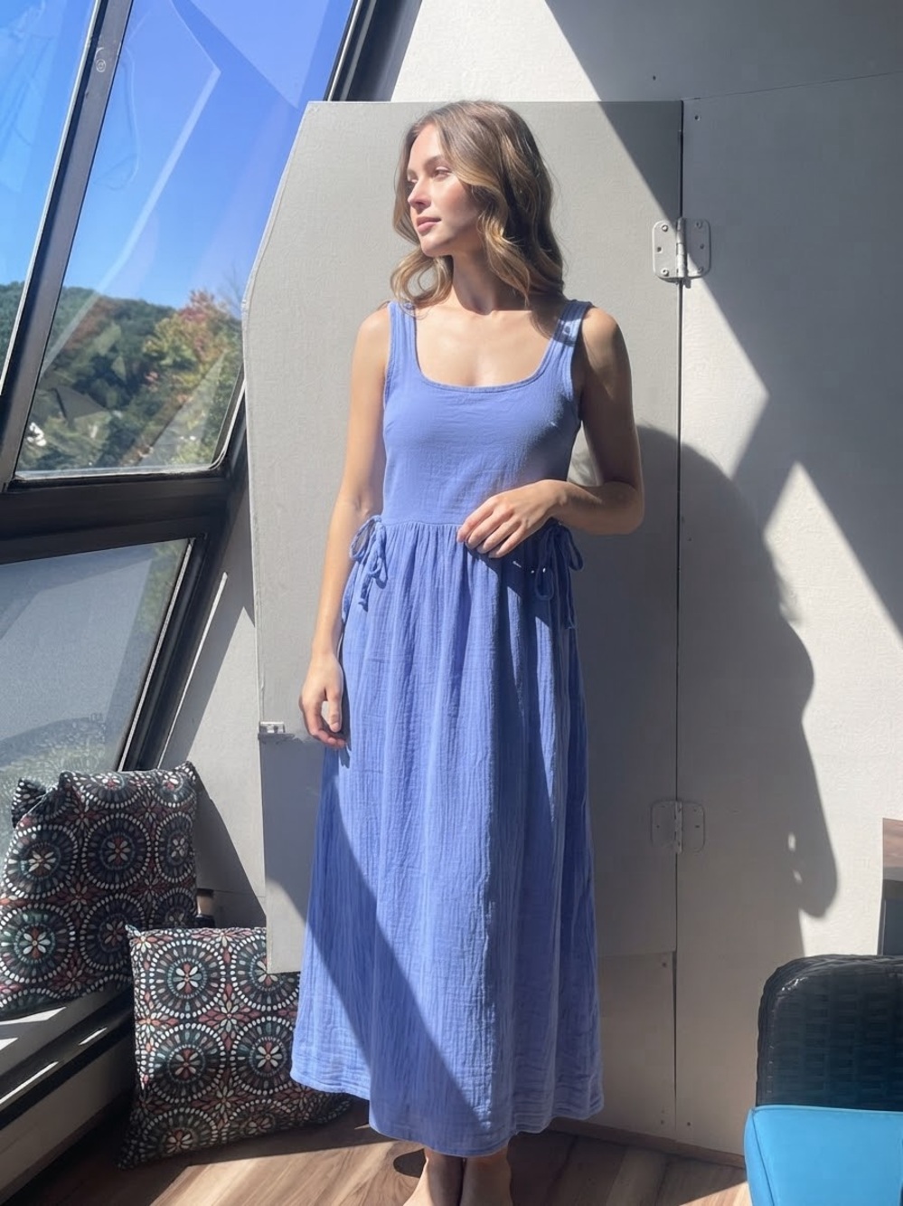 aerie Periwinkle Scoop-Neck Maxi Dress with Side Ties
